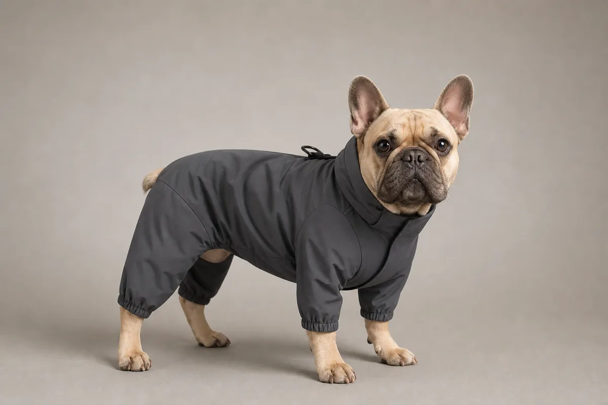 Dog wearing a waterproof softshell pet raincoat